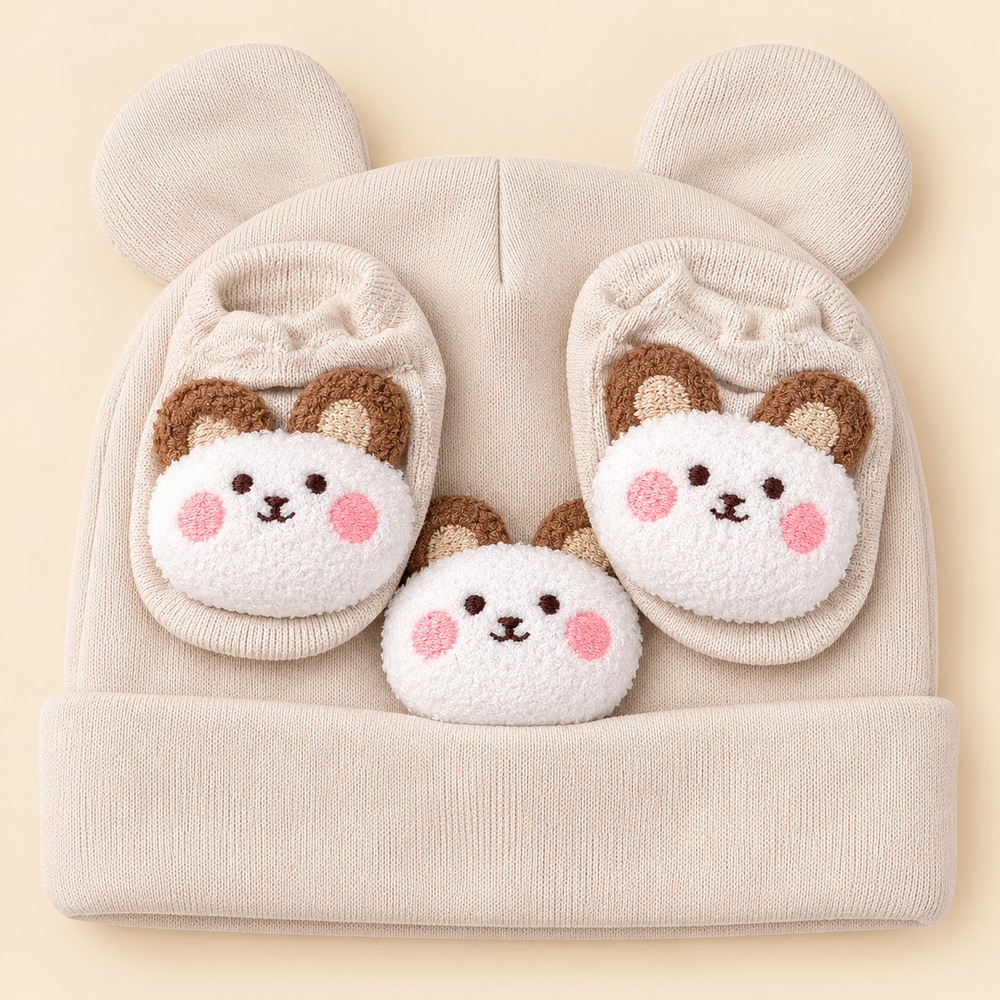 Cozy Bear Baby Beanie & Socks Set