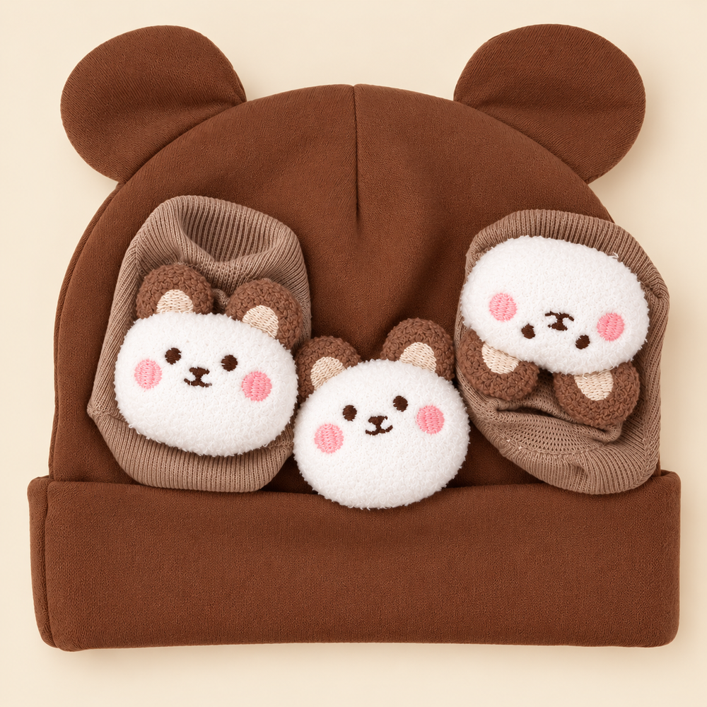 Cozy Bear Baby Beanie & Socks Set