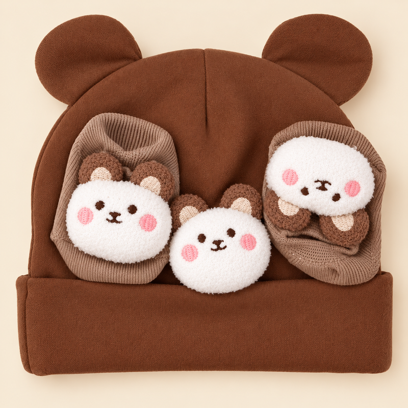 Cozy Bear Baby Beanie & Socks Set