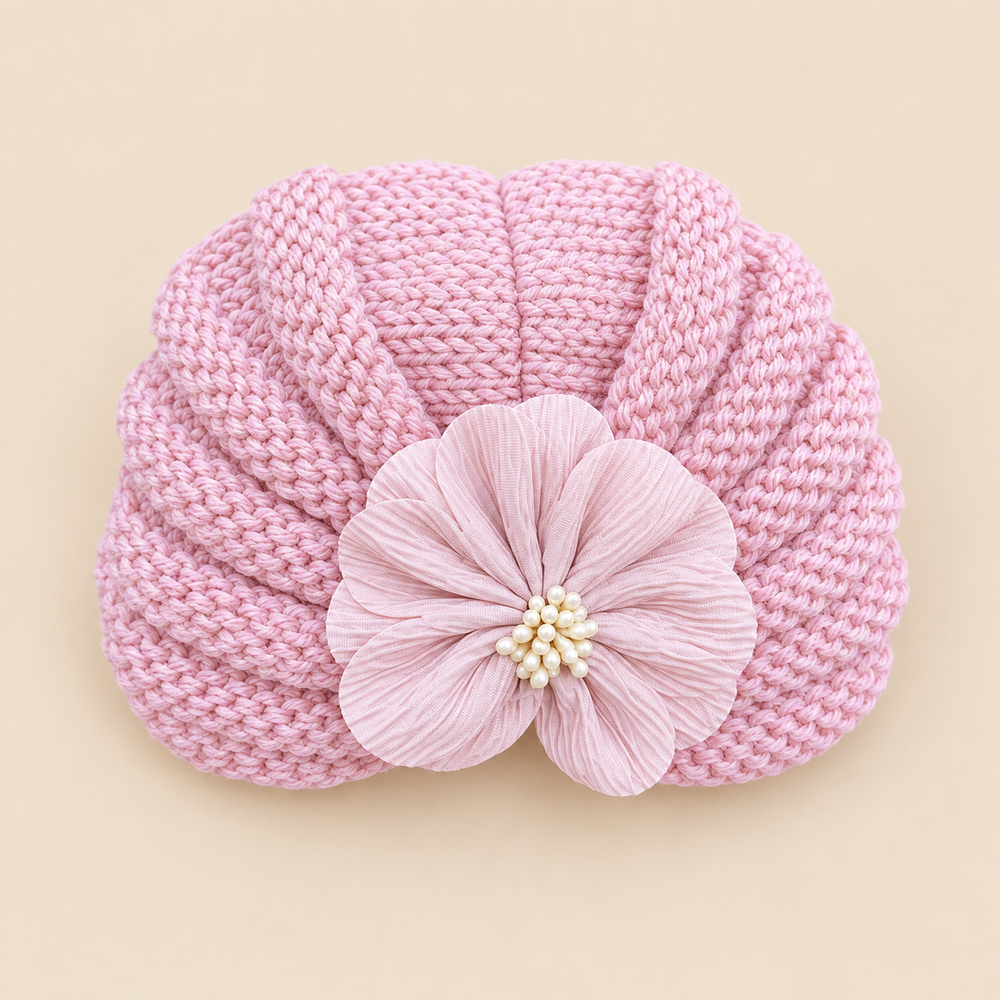 Floral Knit Baby Turban – Cozy Flower Beanie