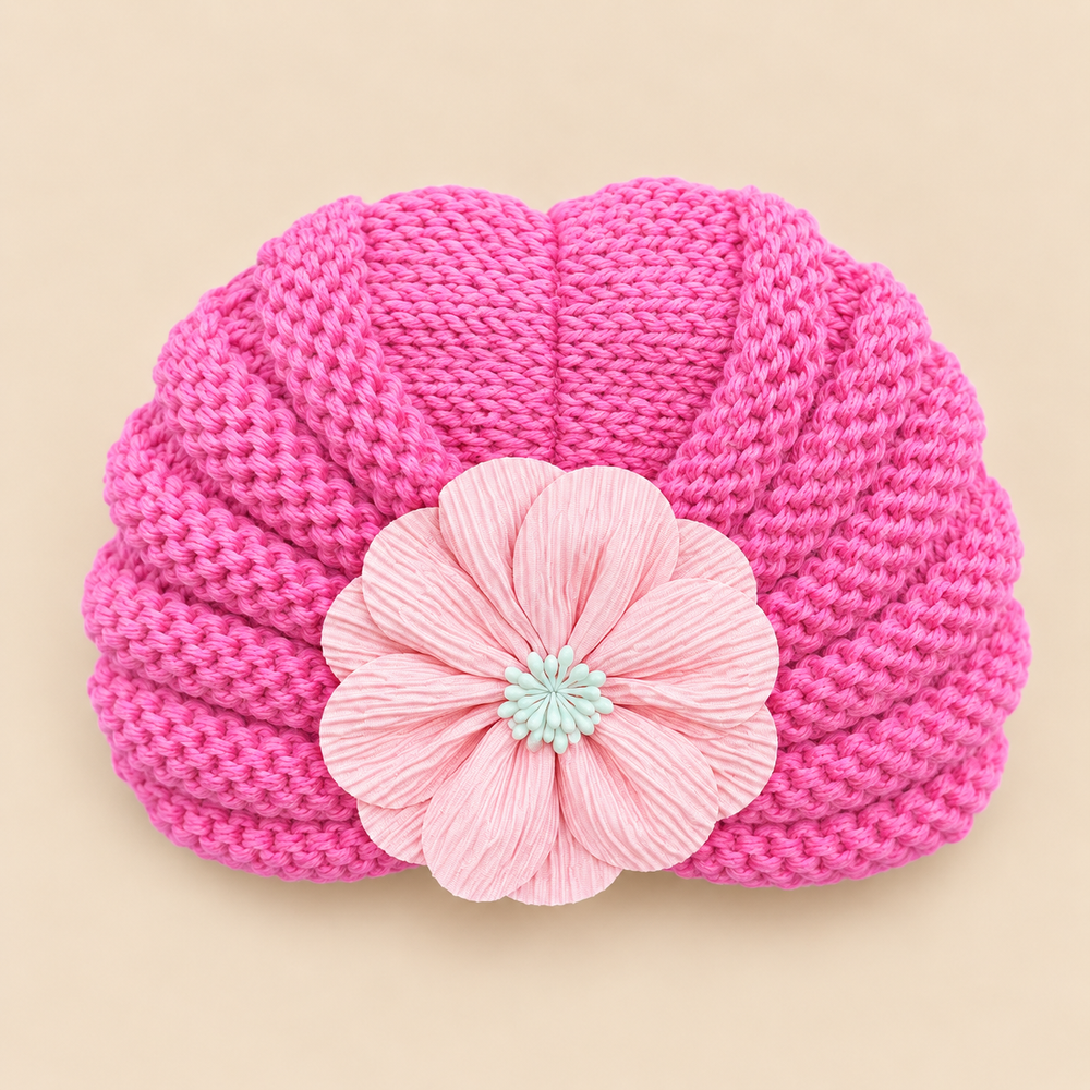Floral Knit Baby Turban – Cozy Flower Beanie