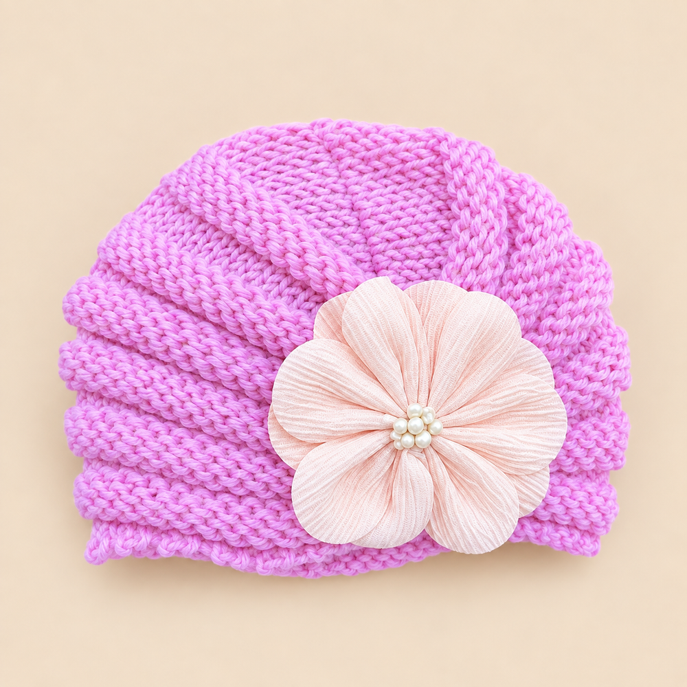 Floral Knit Baby Turban – Cozy Flower Beanie