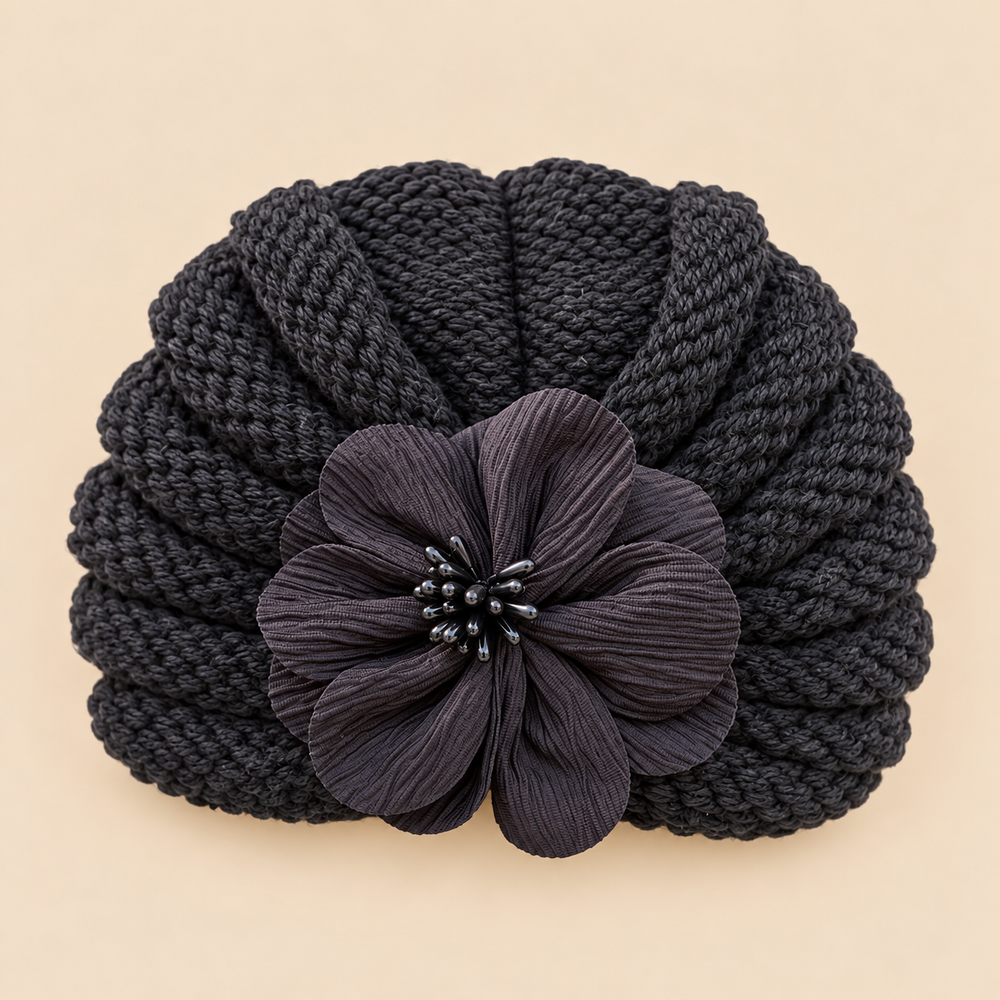 Floral Knit Baby Turban – Cozy Flower Beanie