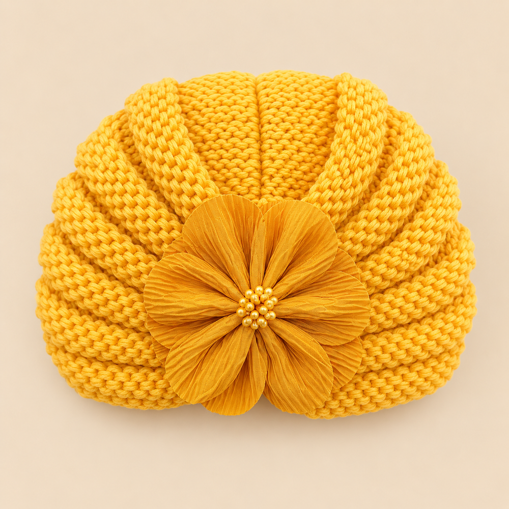 Floral Knit Baby Turban – Cozy Flower Beanie