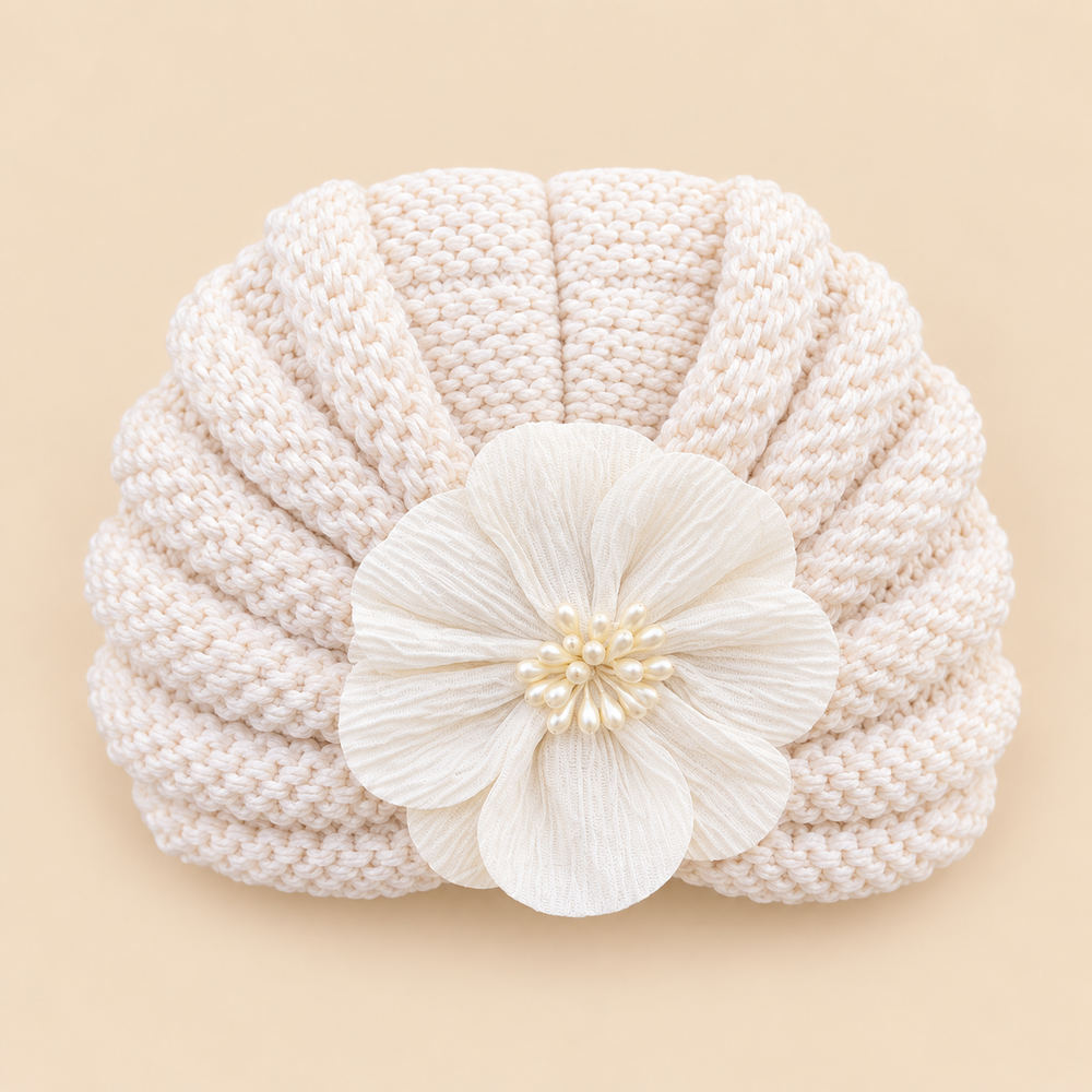 Floral Knit Baby Turban – Cozy Flower Beanie