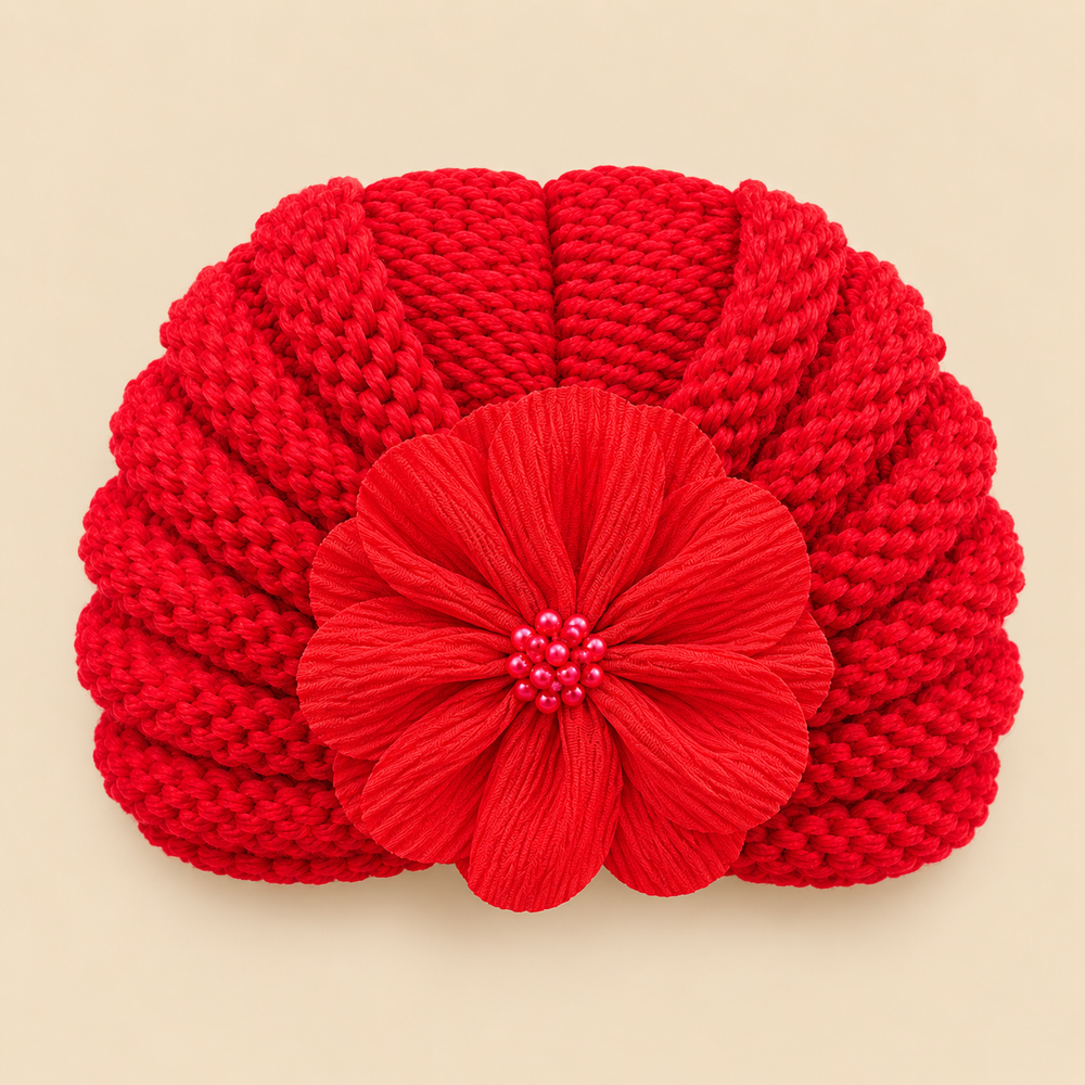 Floral Knit Baby Turban – Cozy Flower Beanie