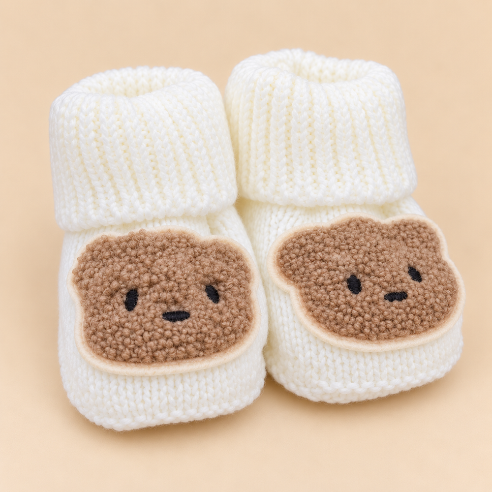 Teddy Bear Knit Baby Booties