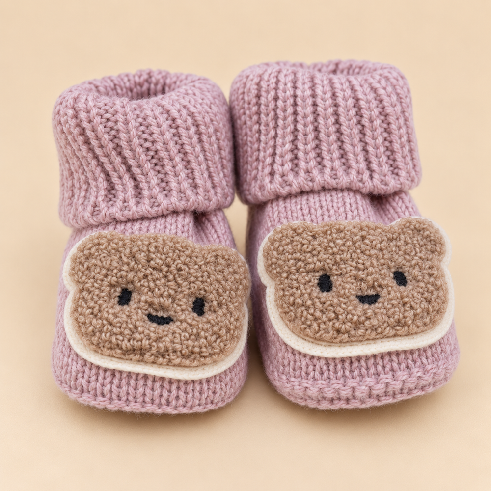 Teddy Bear Knit Baby Booties