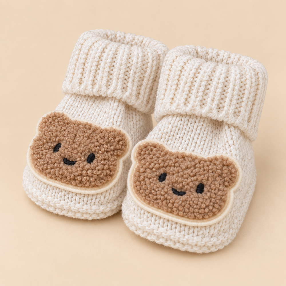 Teddy Bear Knit Baby Booties