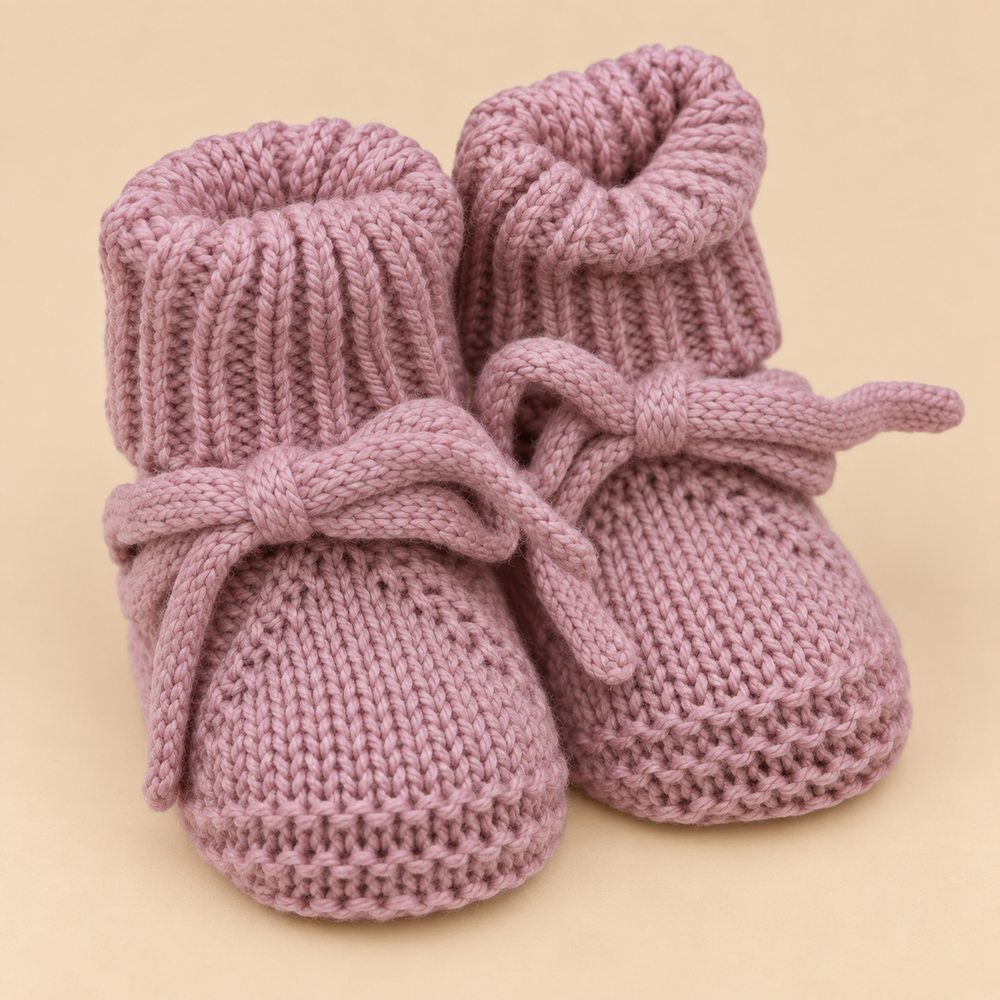 Bow-Tie Knit Baby Booties