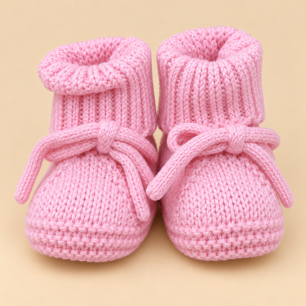 Bow-Tie Knit Baby Booties