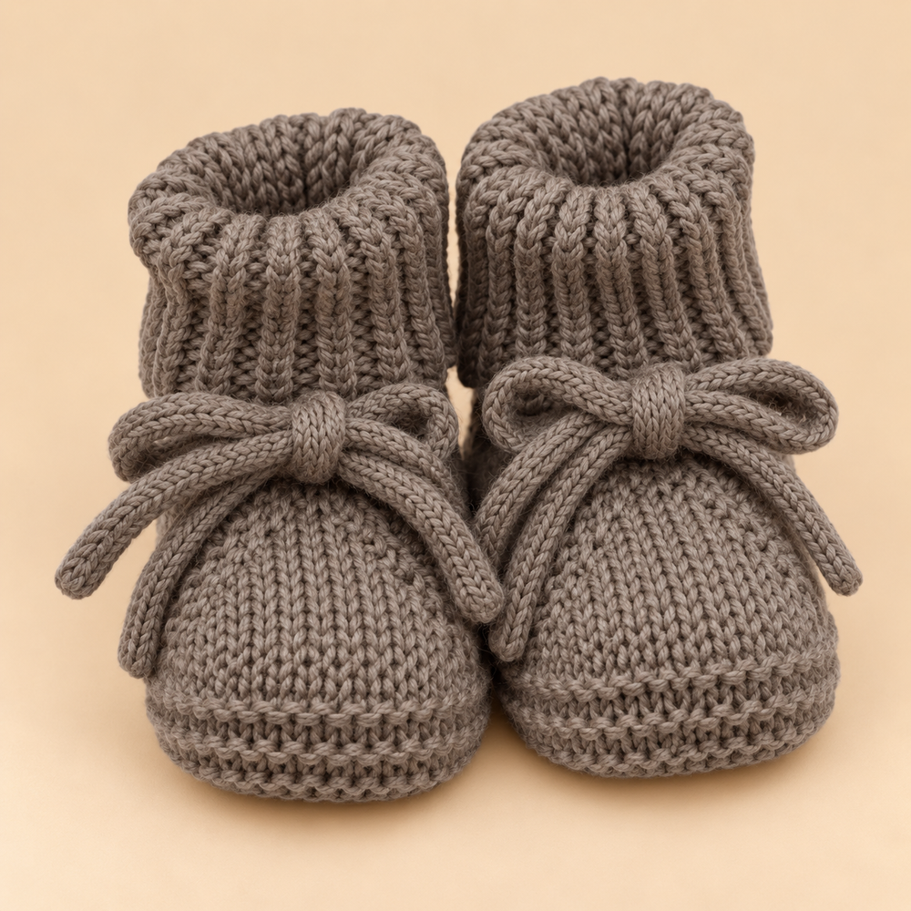 Bow-Tie Knit Baby Booties