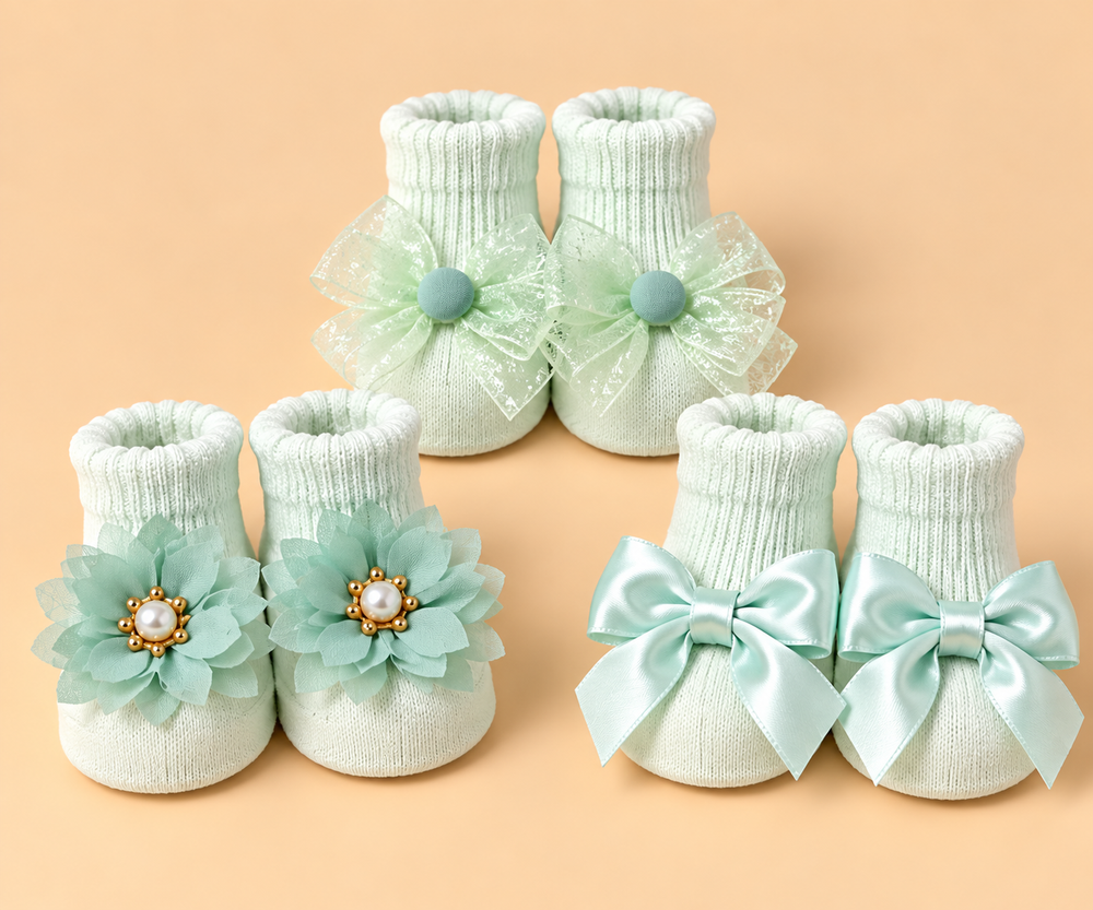 3-Pair Floral & Bow Baby Sock Shoes Set