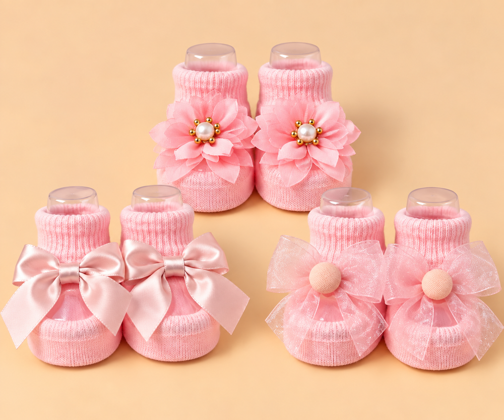 3-Pair Floral & Bow Baby Sock Shoes Set