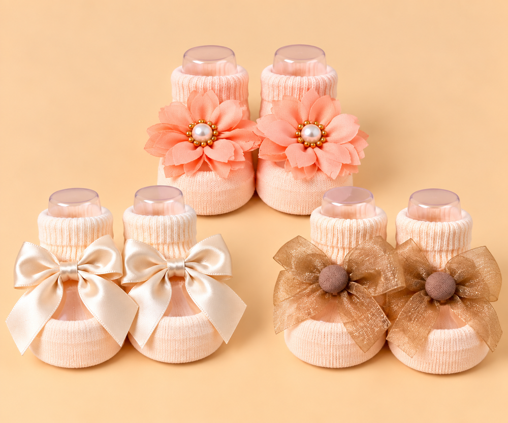 3-Pair Floral & Bow Baby Sock Shoes Set