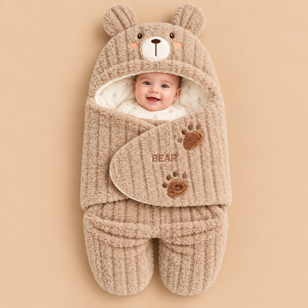 Cozy Plush Hooded Baby Swaddle Wrap – 3 Cute Designs