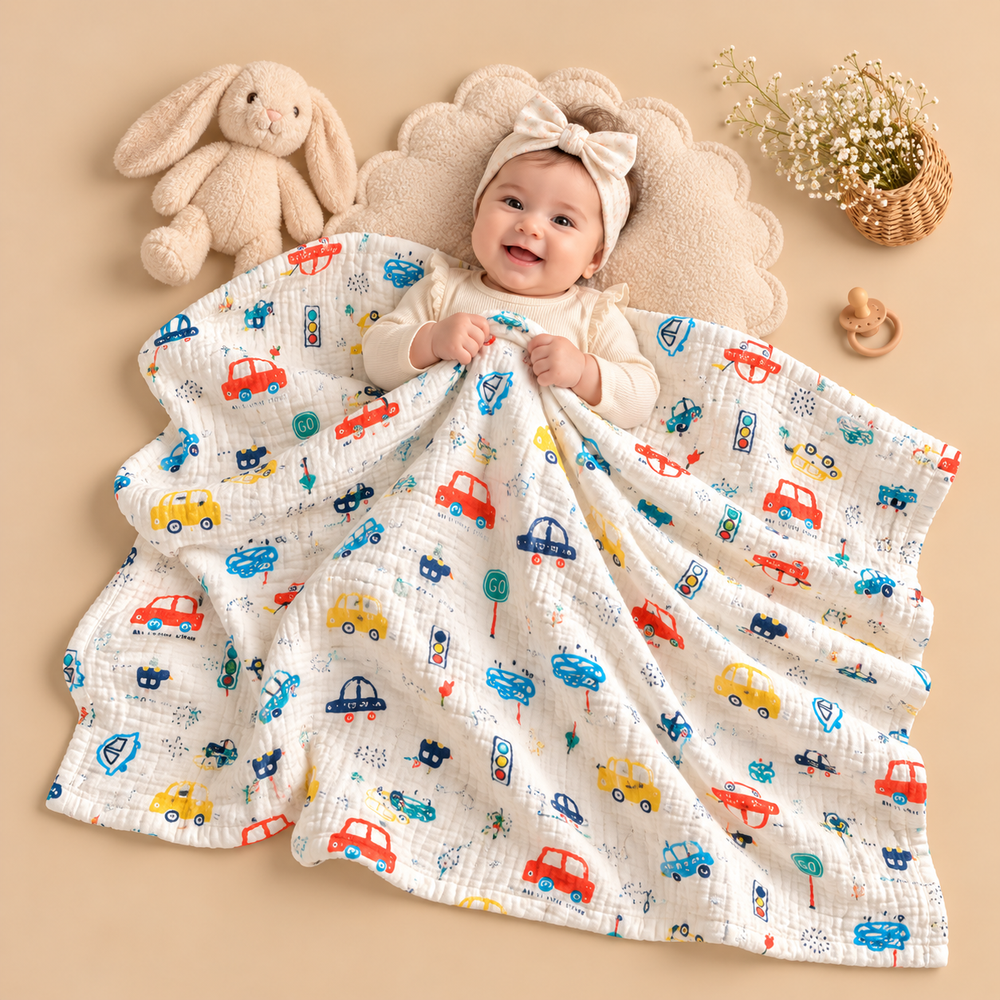 Soft Muslin Baby Blanket – Cute Printed Designs