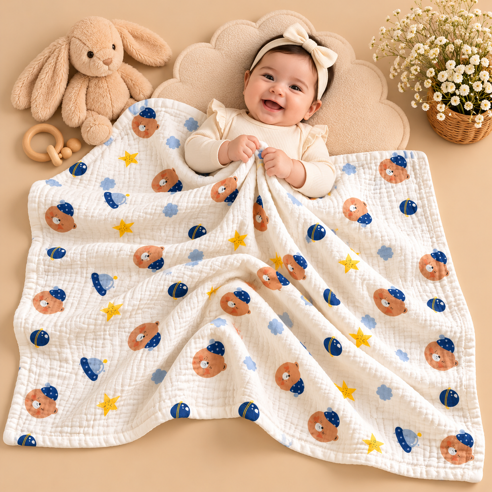 Soft Muslin Baby Blanket – Cute Printed Designs
