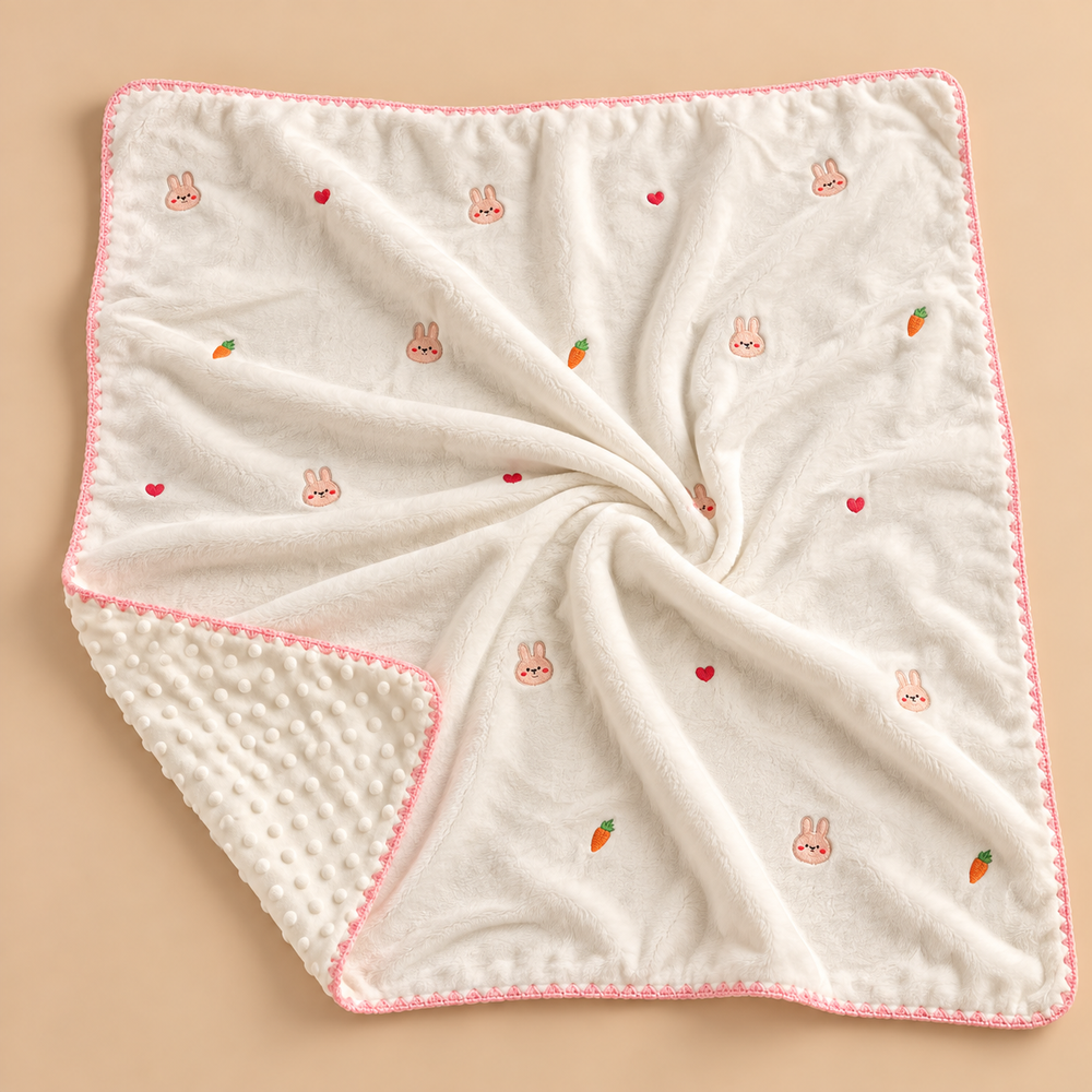 Cozy Double-Layer Minky Baby Blanket – Embroidered Designs