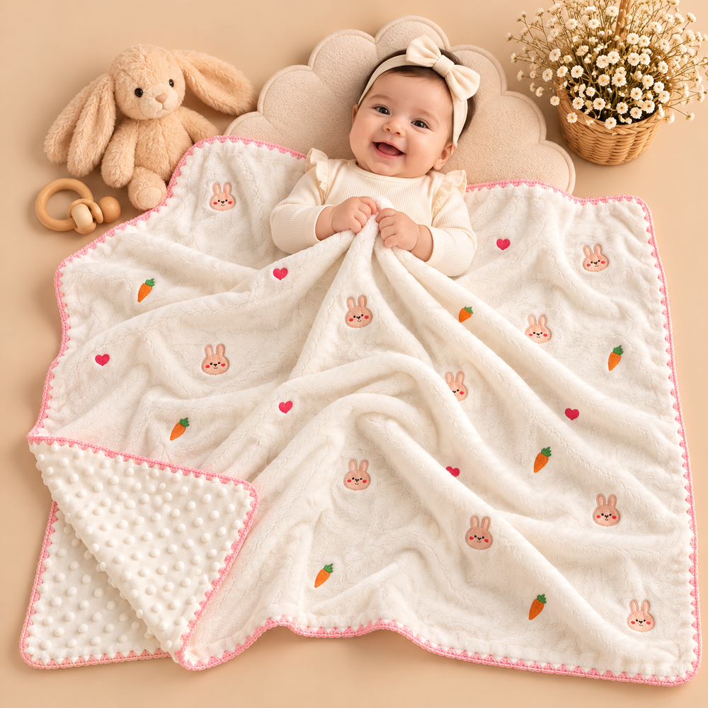Cozy Double-Layer Minky Baby Blanket – Embroidered Designs