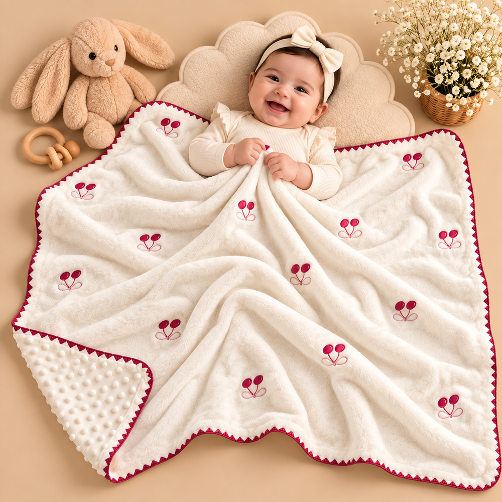 Cozy Double-Layer Minky Baby Blanket – Embroidered Designs