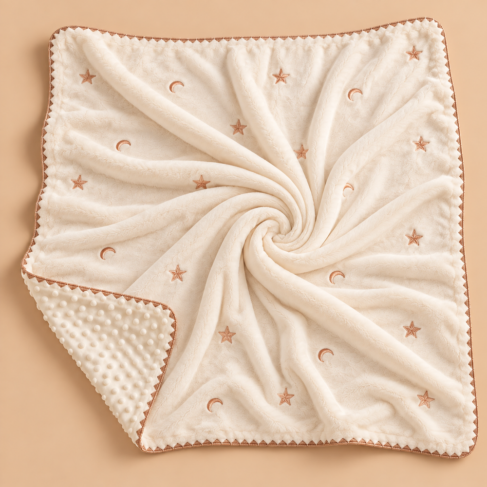Cozy Double-Layer Minky Baby Blanket – Embroidered Designs