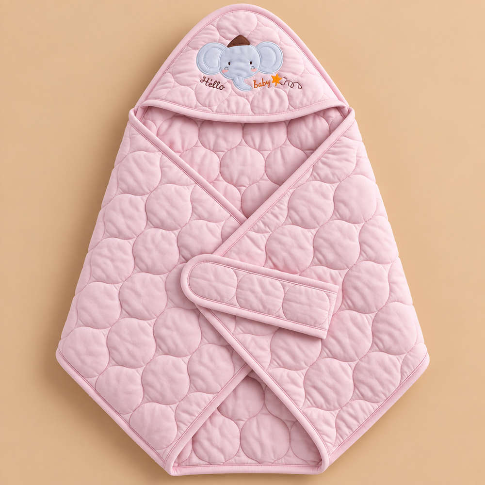Quilted Hooded Baby Wrapping Sheet – Elephant Design