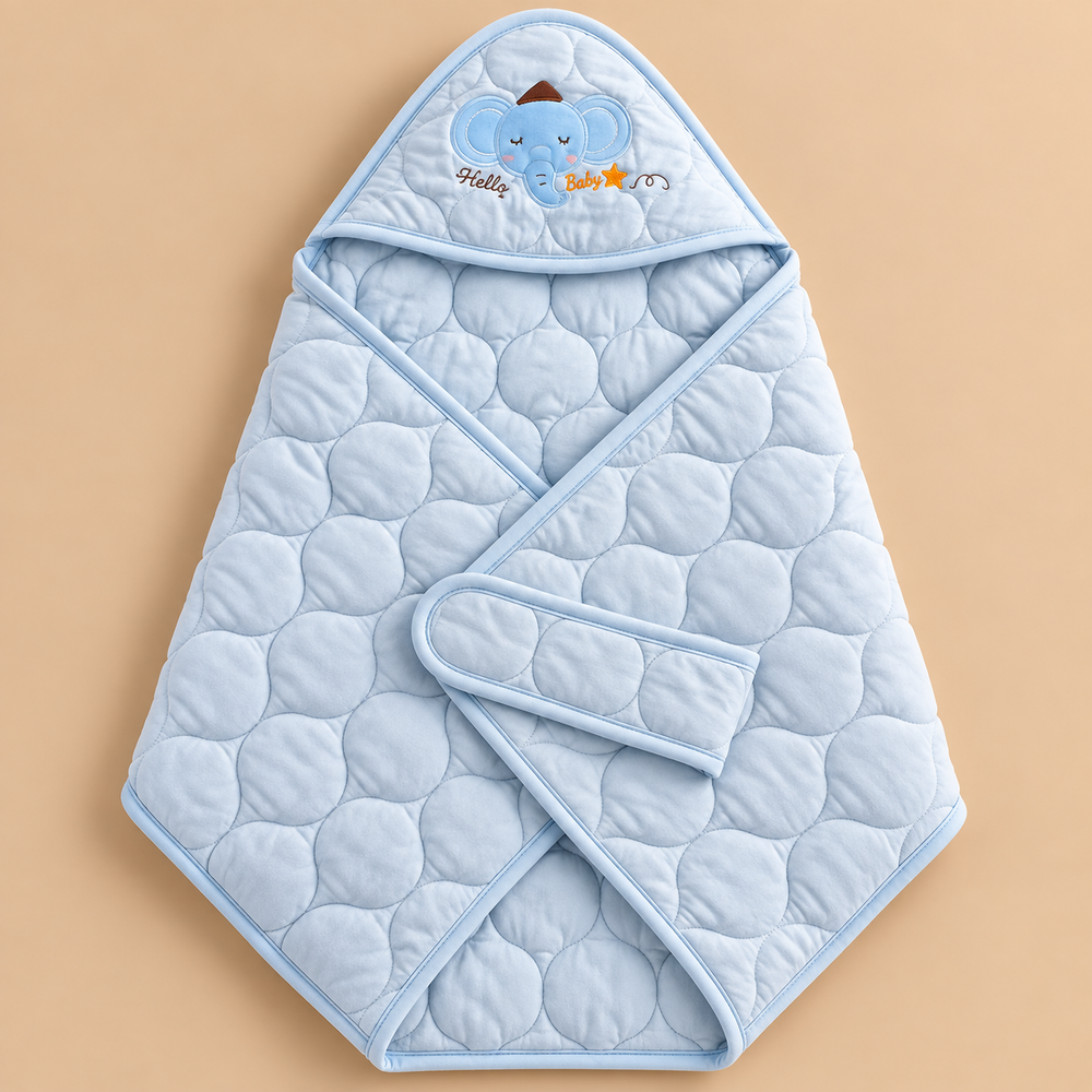 Quilted Hooded Baby Wrapping Sheet – Elephant Design