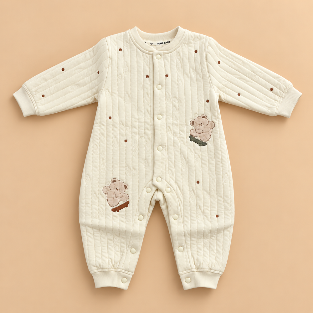 Cozy Quilted Teddy Baby Romper – 3 Colors