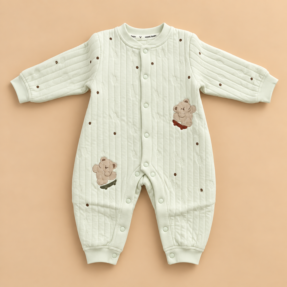 Cozy Quilted Teddy Baby Romper – 3 Colors