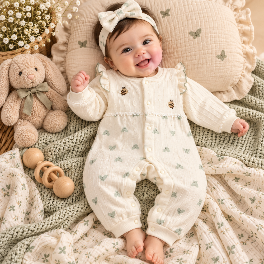Little Bee Ruffle Baby Romper – 2 Soft Colors