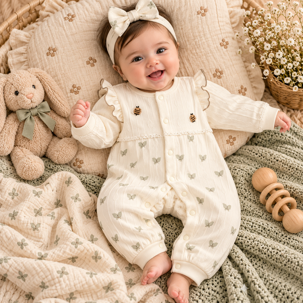Little Bee Ruffle Baby Romper – 2 Soft Colors