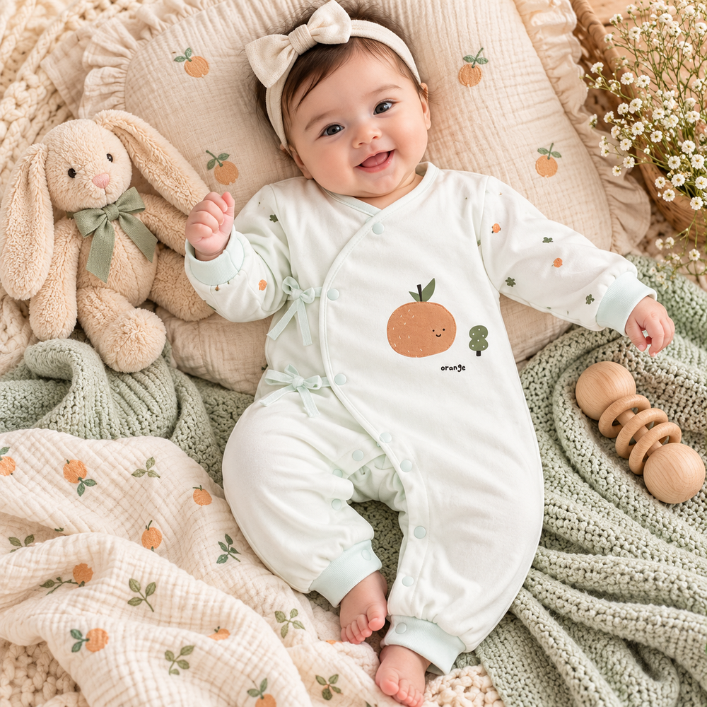 Orange Garden Wrap Baby Romper – 2 Soft Colors