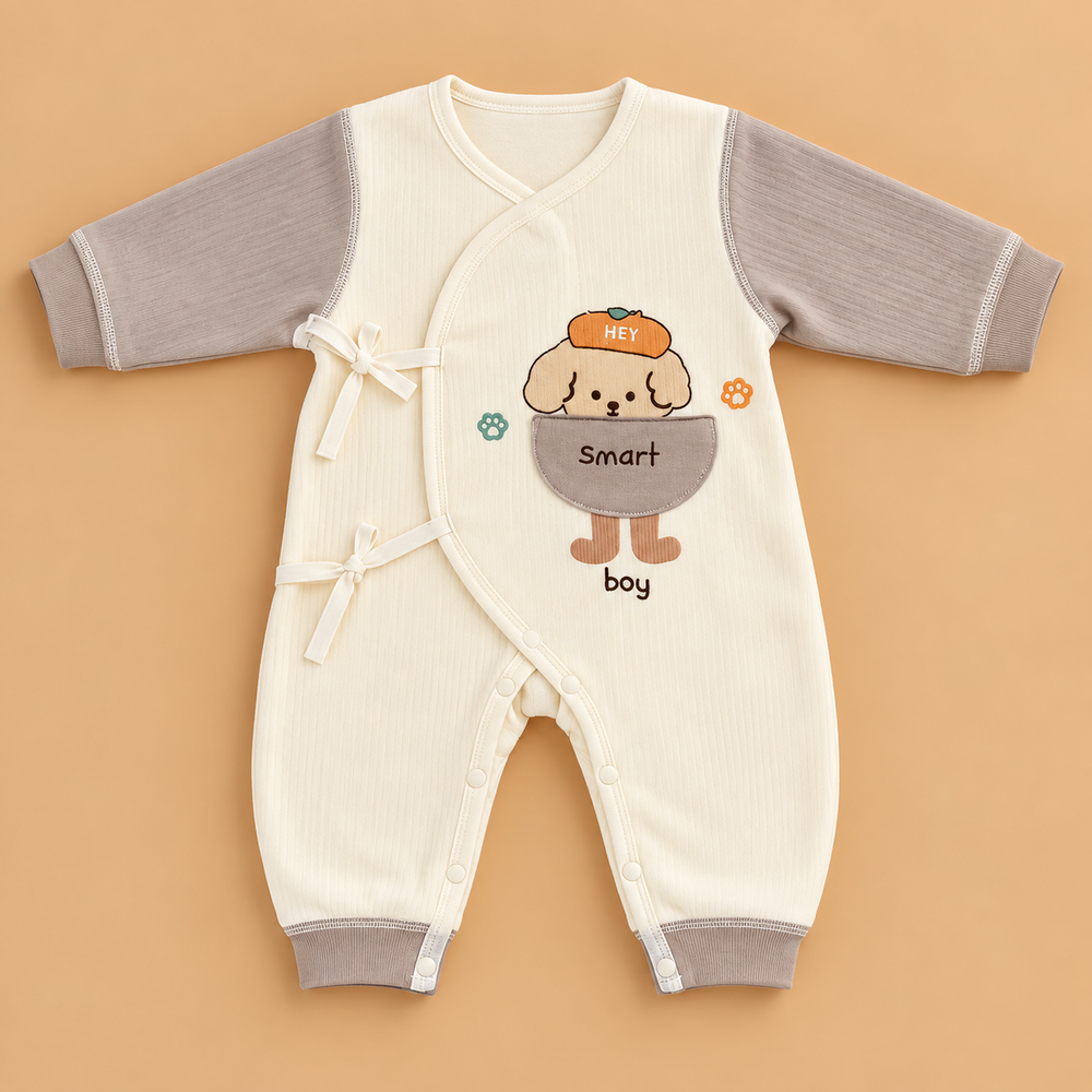 Smart Boy Puppy Wrap Baby Romper – 3 Colors