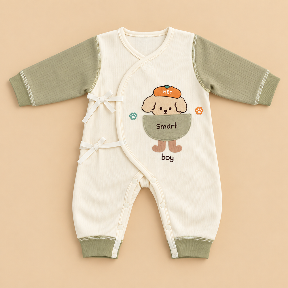 Smart Boy Puppy Wrap Baby Romper – 3 Colors