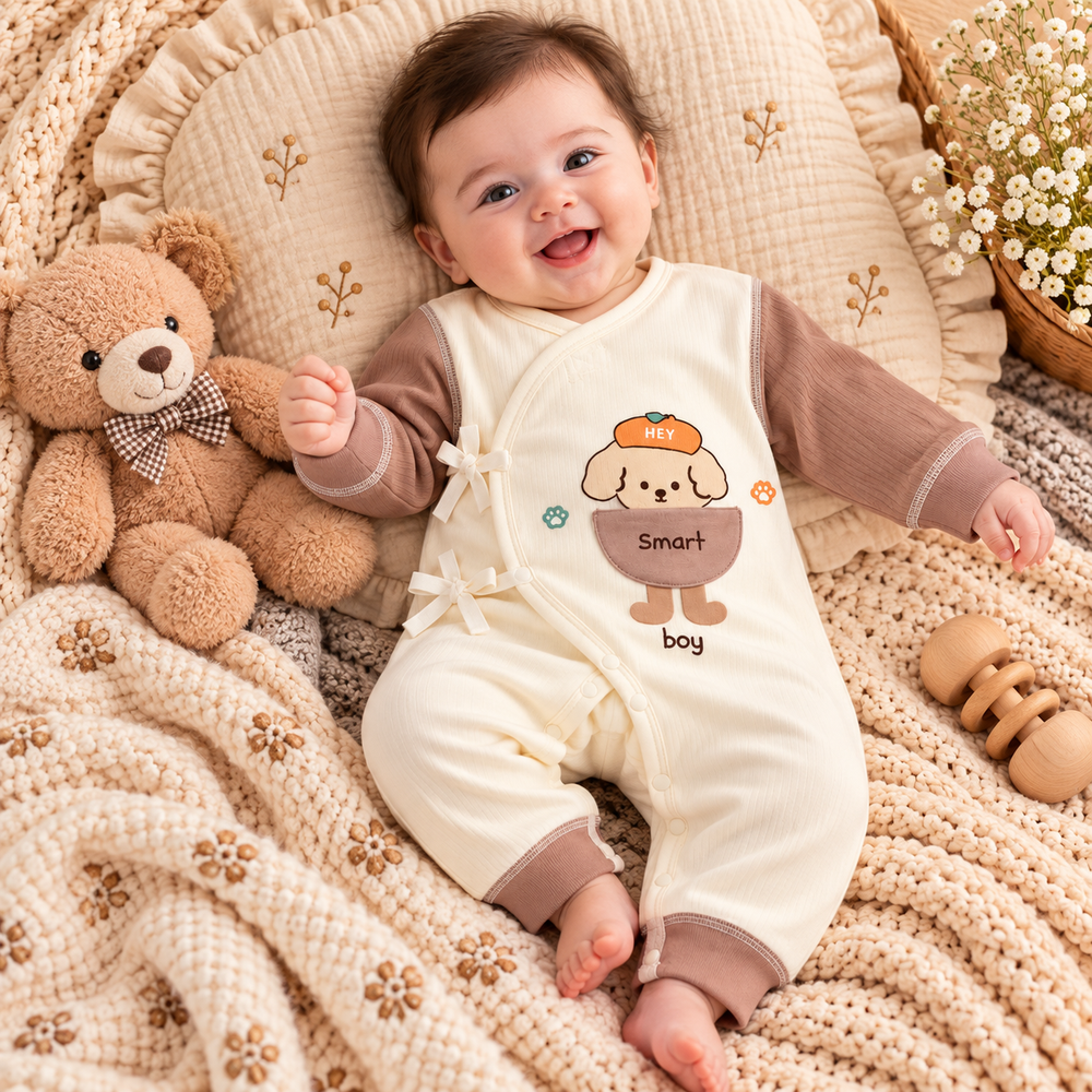 Smart Boy Puppy Wrap Baby Romper – 3 Colors