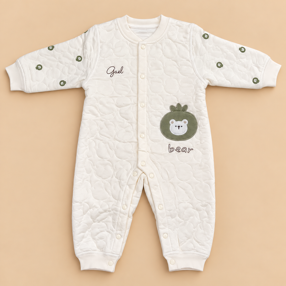 Cozy Quilted Bear Baby Romper – 2 Designs