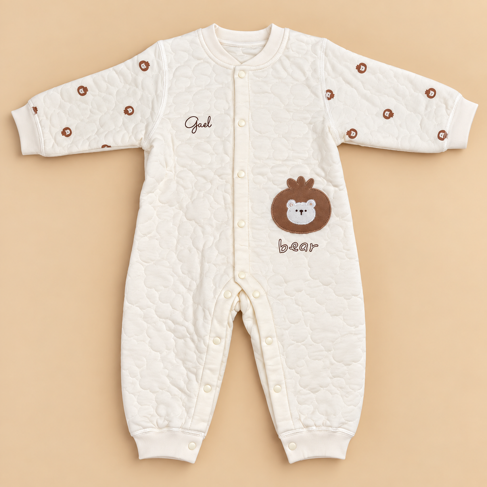 Cozy Quilted Bear Baby Romper – 2 Designs