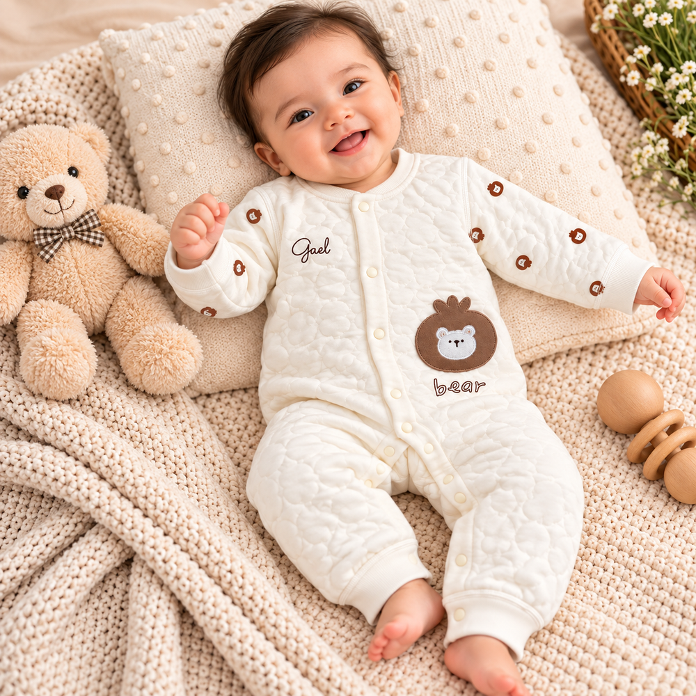 Cozy Quilted Bear Baby Romper – 2 Designs