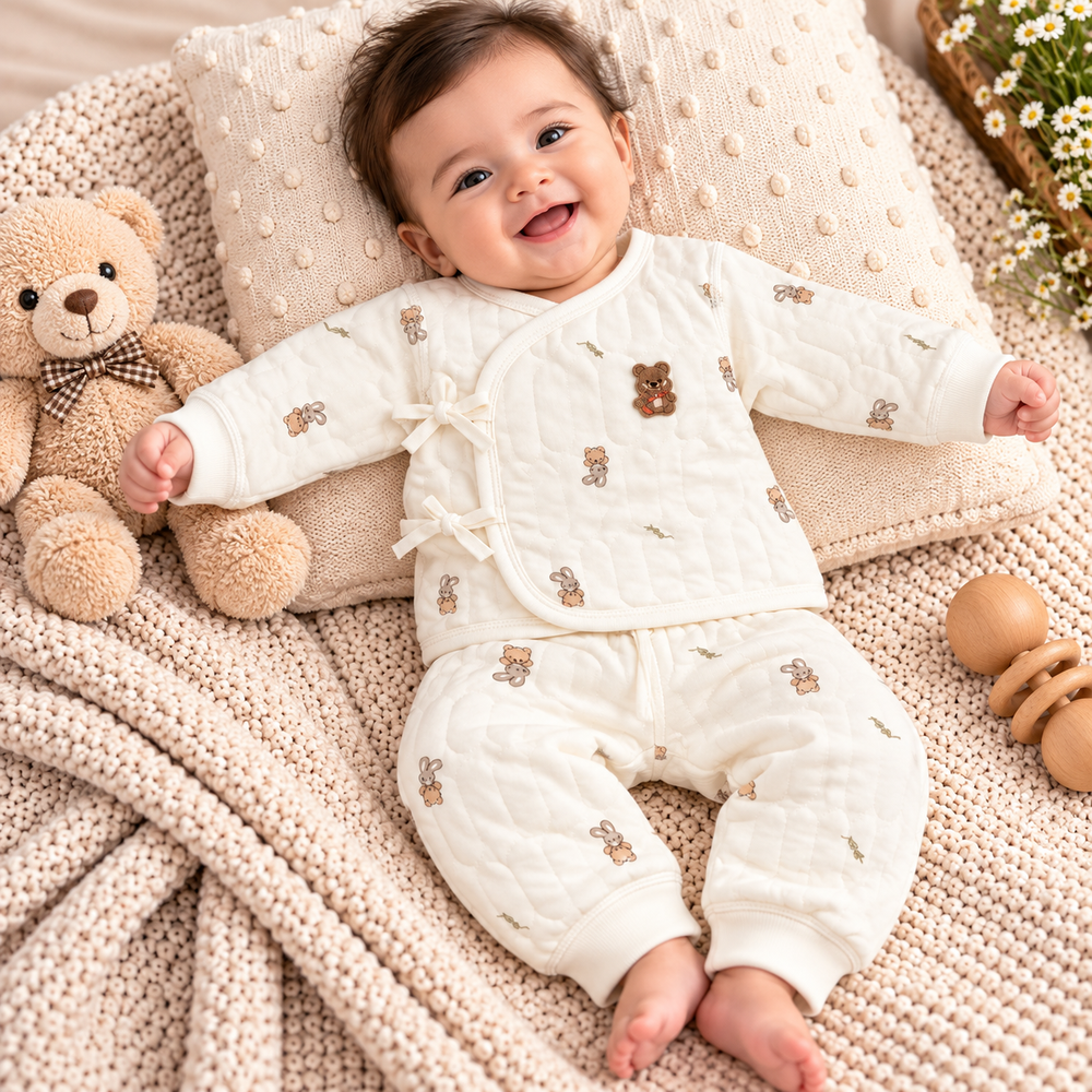Quilted Baby Wrap Top & Pants Set – Assorted Cute Prints
