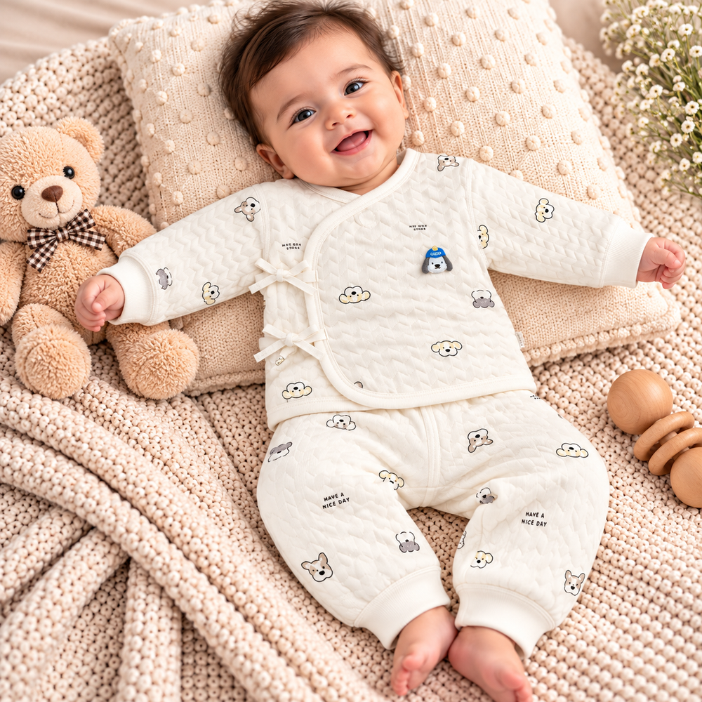 Quilted Baby Wrap Top & Pants Set – Assorted Cute Prints