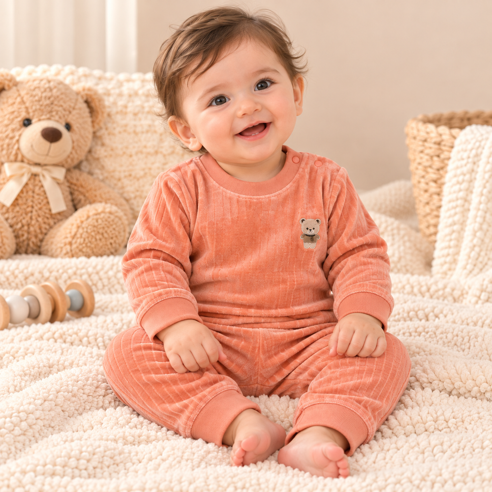 Cozy Ribbed Velvet Baby 2-Piece Set – Assorted Colors