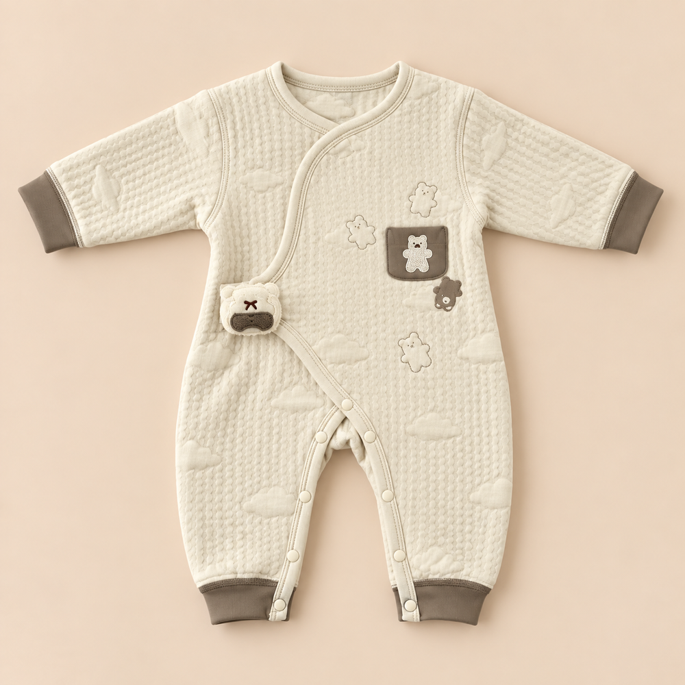 Cozy Bear Quilted Wrap Baby Romper