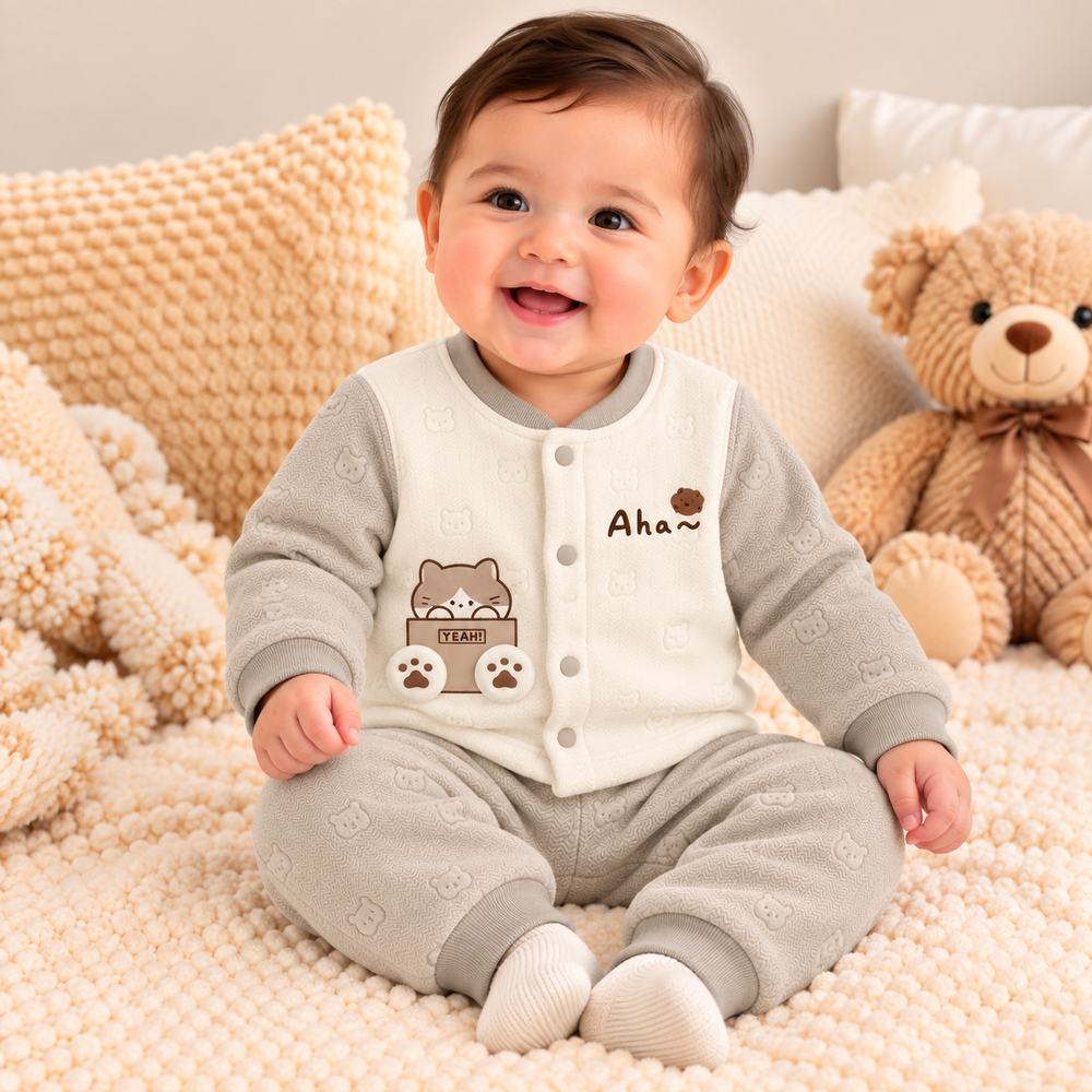Aha Bear Textured Baby 2-Piece Cozy Set