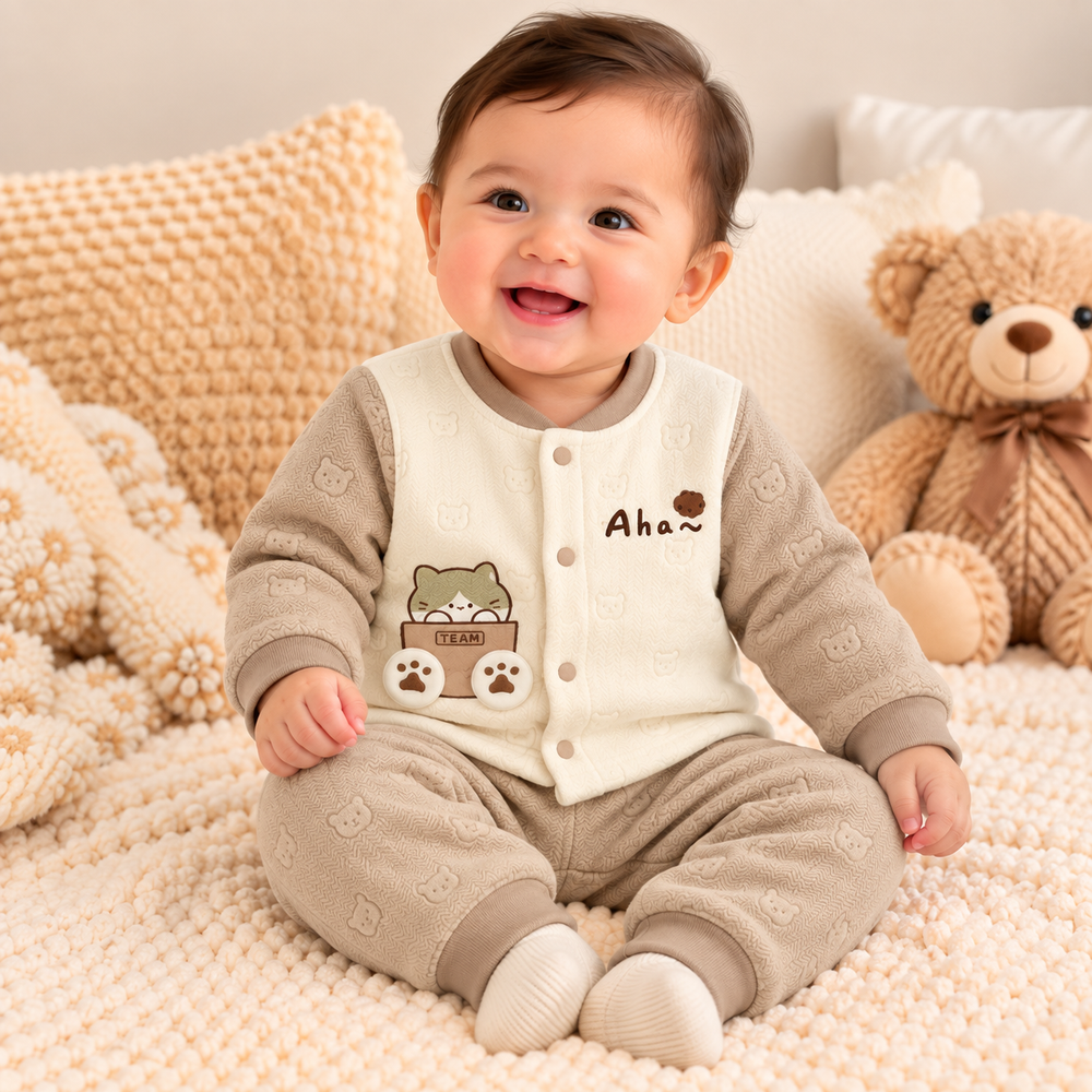 Aha Bear Textured Baby 2-Piece Cozy Set