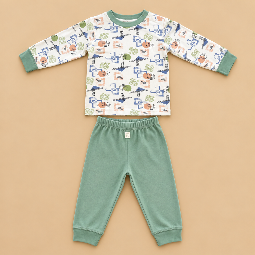 Printed Baby Two-Piece Top & Trouser Set – 3 Colors