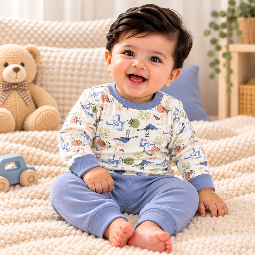 Printed Baby Two-Piece Top & Trouser Set – 3 Colors
