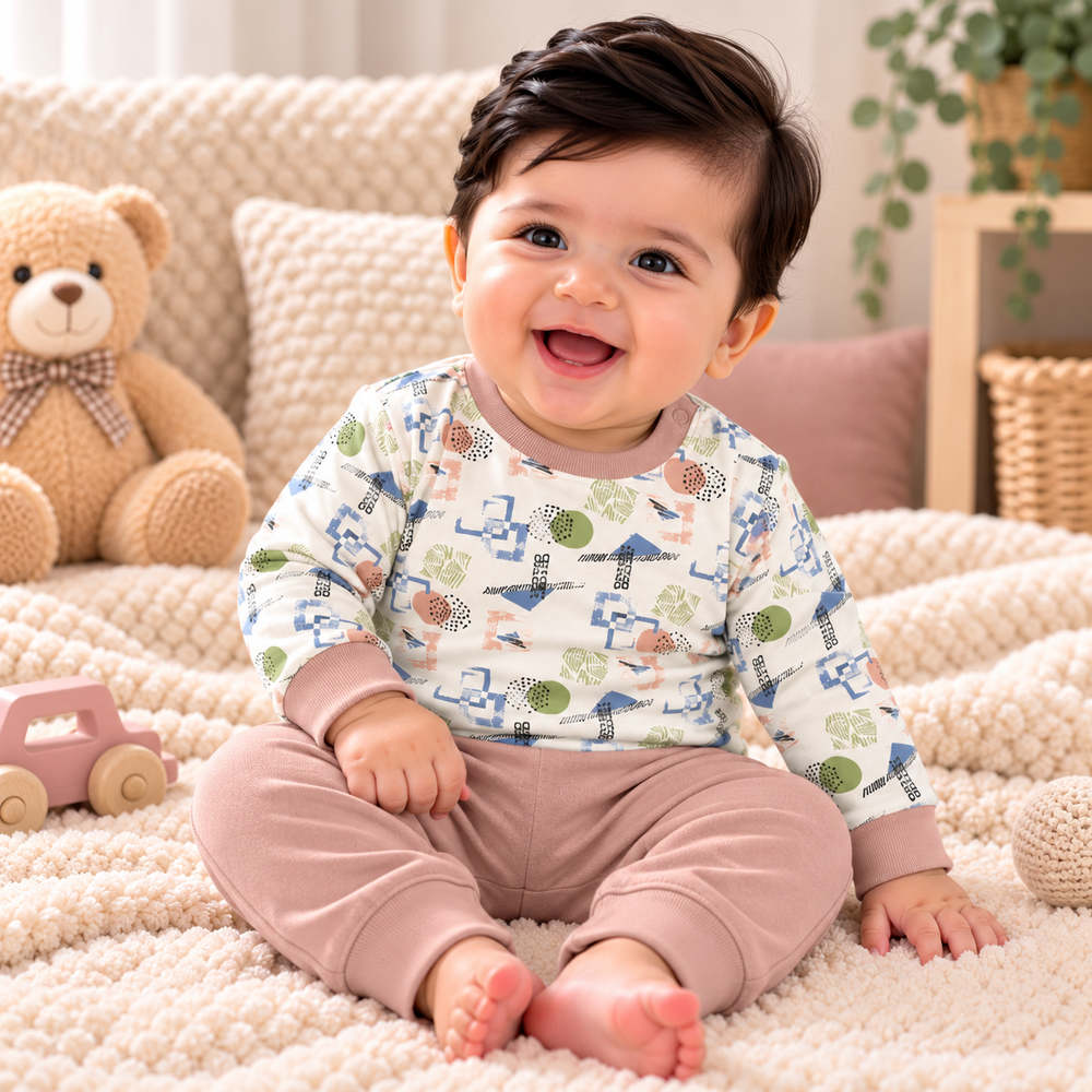 Printed Baby Two-Piece Top & Trouser Set – 3 Colors