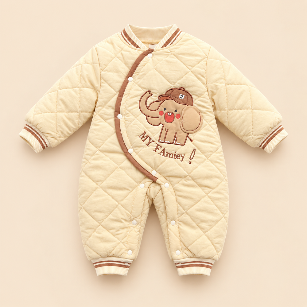Cozy Elephant Quilted Winter Romper for Babies