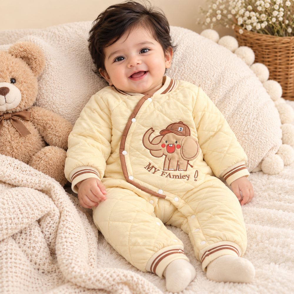 Cozy Elephant Quilted Winter Romper for Babies